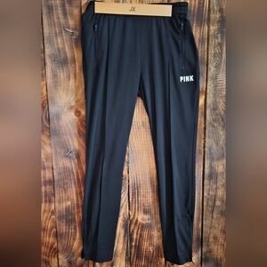 Victoria’s Secret PINK Black Track Joggers Small Zip Ankle Logo Leg